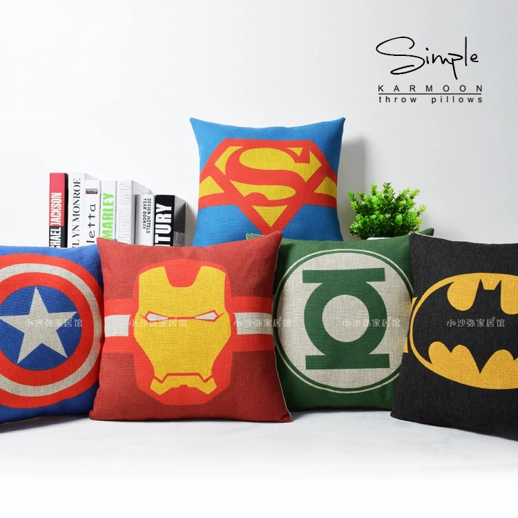 

Marvel Hero Linen Decorative Cushion Covers Iron Man Captain America Batman Throw Pillow Case Cool Car Chair Decor Gifts 18"x18"