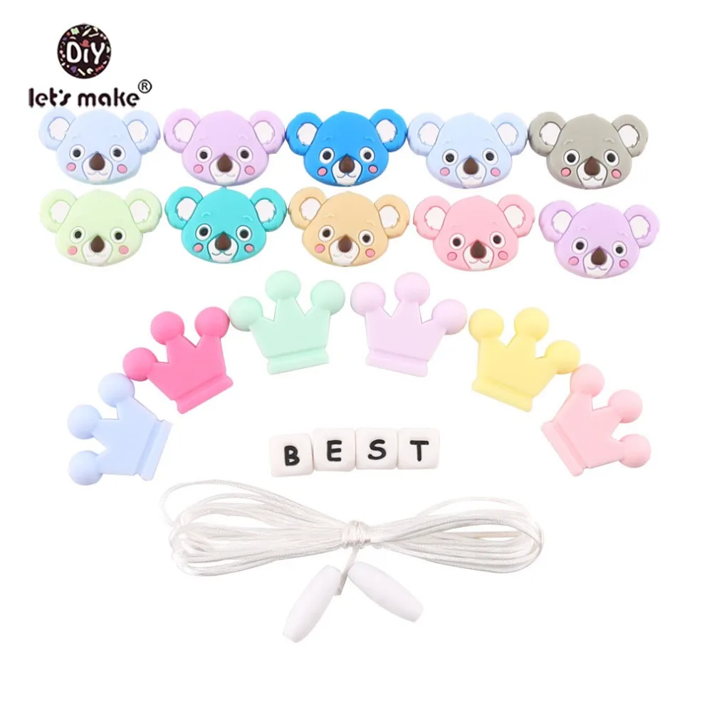 Let's Make Baby Teether 1Set Perle Silicone Beads Koala Crown Letters Making Jewelry Necklace Teething Toys Nurse Gifts Products | Мать и