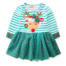 Бальное платье принцессы; осенний Рождественский комплект для девочек; платья с длинными рукавами для девочек; одежда для детей; рождественское платье для девочек на день рождения