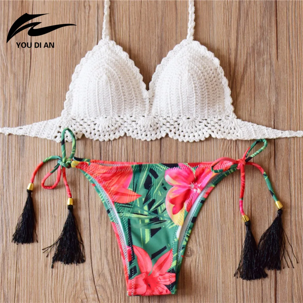 

Sexy Handmade Crochet Bikinis Swimwear Women 2017 Brazilian Bikini Set Knitted Swimsuit Bathing Suits Maillots De Bain Biquinis