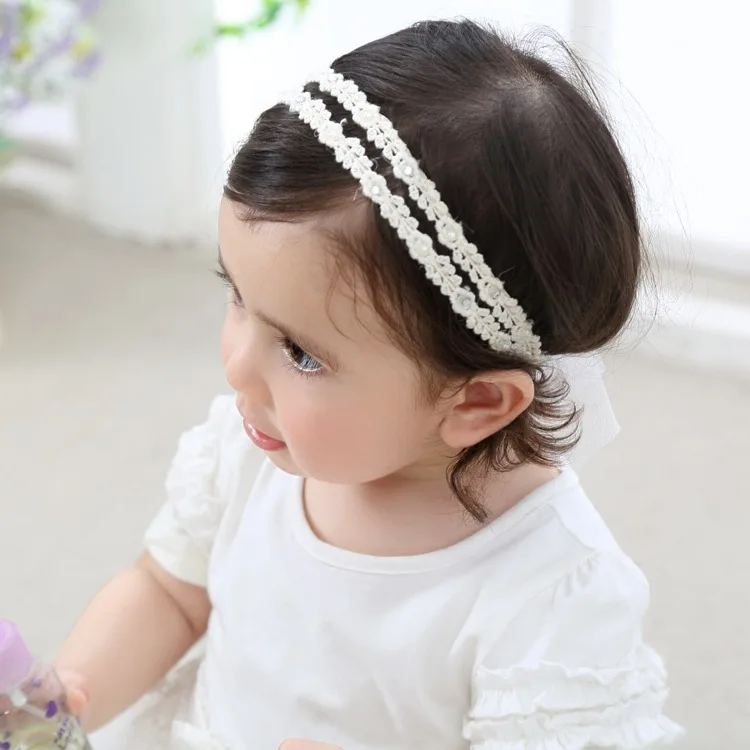 Baby Girl Headband Pearl Lace Flower Hair Band Child Retro Elastic Hair Accessories Kid Adjustable Tieback Headwear Photo Props accessoriesdiy baby 