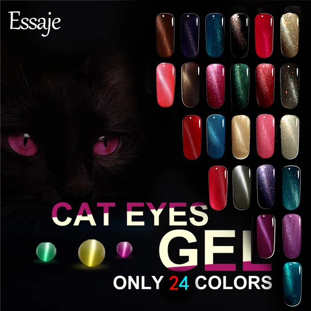 Essaje 24 colors Metal Chameleon Colors Change Color Cat Eyes Gel Polish top coat Magnetic Cat