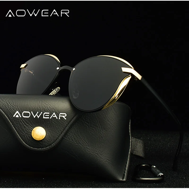 Женские зеркальные очки кошачий глаз AOWEAR роскошные поляризационные