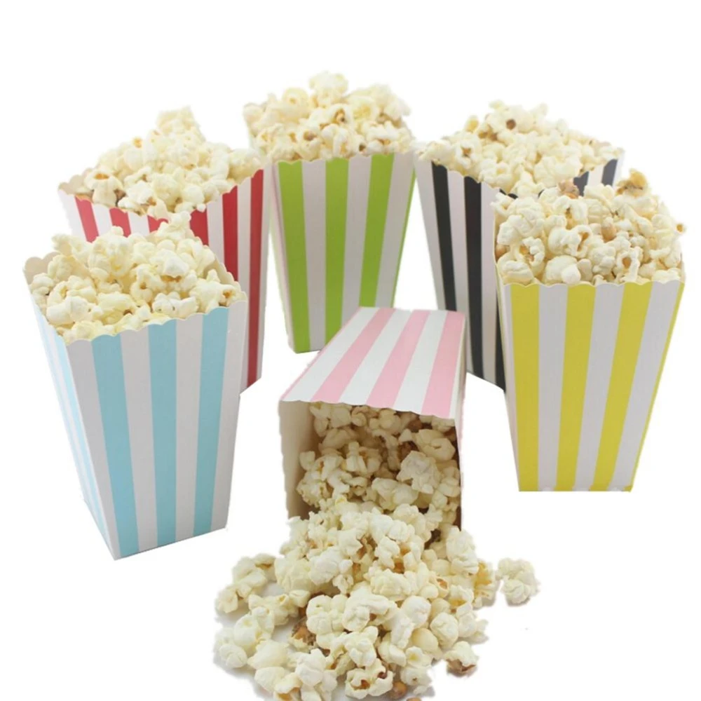 الملونة البسيطة حزب علب حلوى لصالح أكياس الورق الفشار زفاف عيد إمدادات حزب 12 قطع الفيلم Party Supplies Party Paperparty Party Party Aliexpress