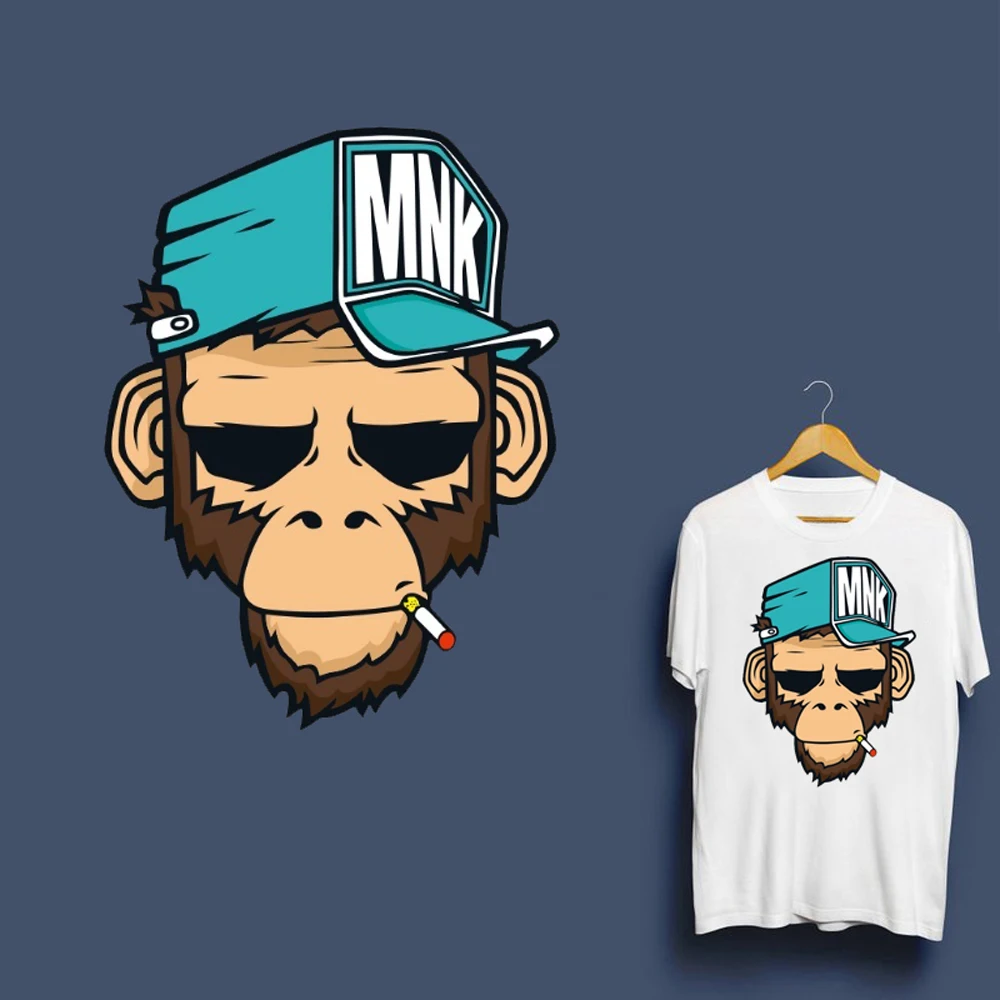 

Monkey Smokes Sticker Heat Transfer Hot Press Ironing Washable Applique iron On T-shirt Patches for Lady Jacket Clothing
