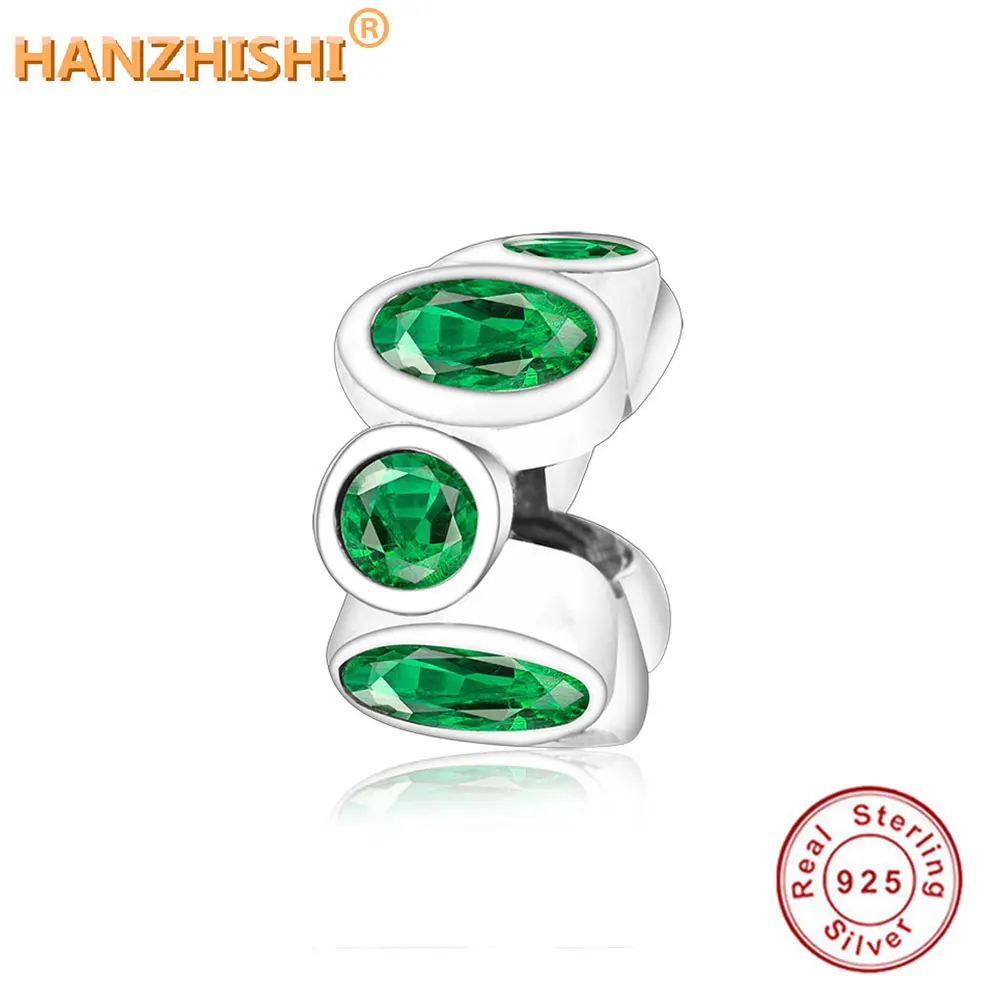 

2018 Winter Collection Antique 925 Sterling Silver Beads Green CZ Spacers Charms Fits Original Pandora Charm Bracelet Jewelry