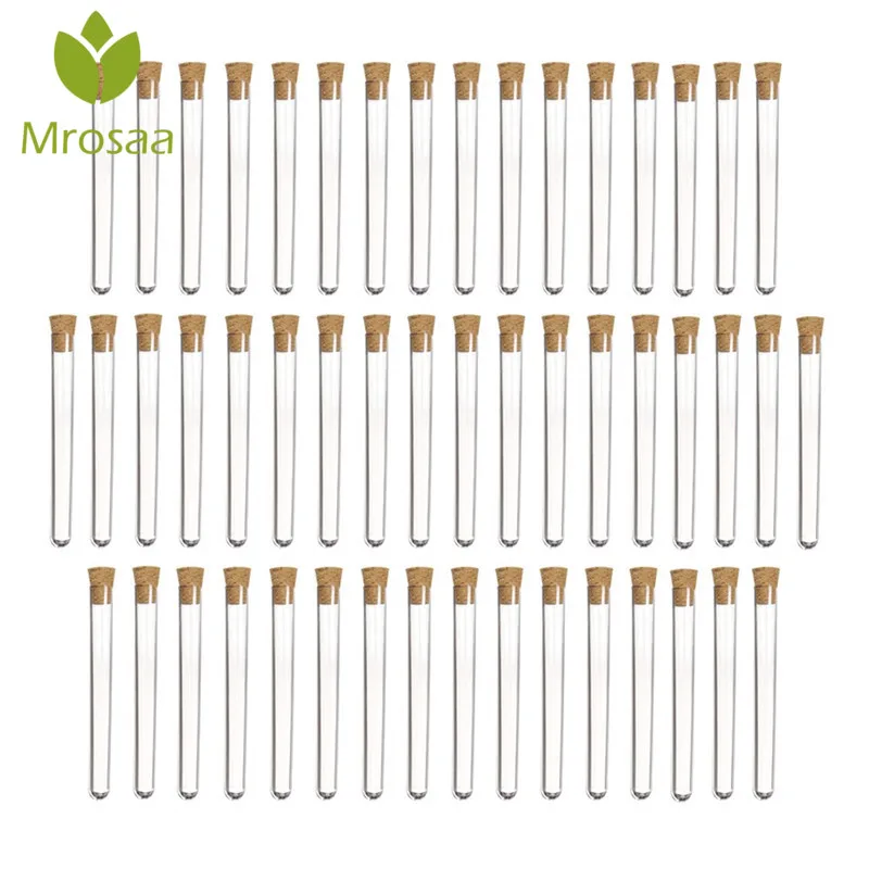 

Hot Sale Mrosaa 50pcs/pack 20ml Transparent Plastic Test Tubes With Corks Stoppers Laboratory School Educational Suppy 150x16mm
