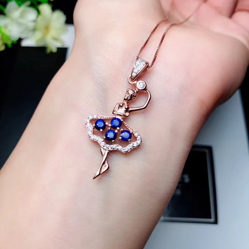 Mode danse fille naturel bleu saphir gemme pendentif colliers naturel pierre gemme pendentif S925 a