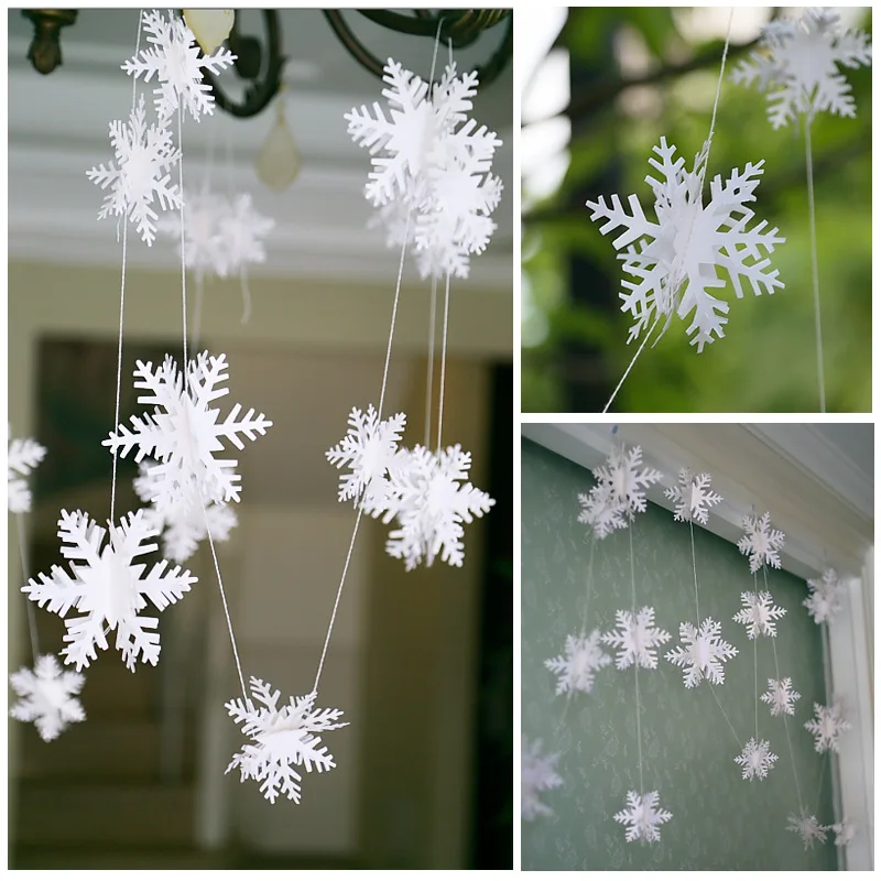 

2016 New European Pure White Snowflake Paper Garland For Wedding Decorations Party Deco 3 Meters