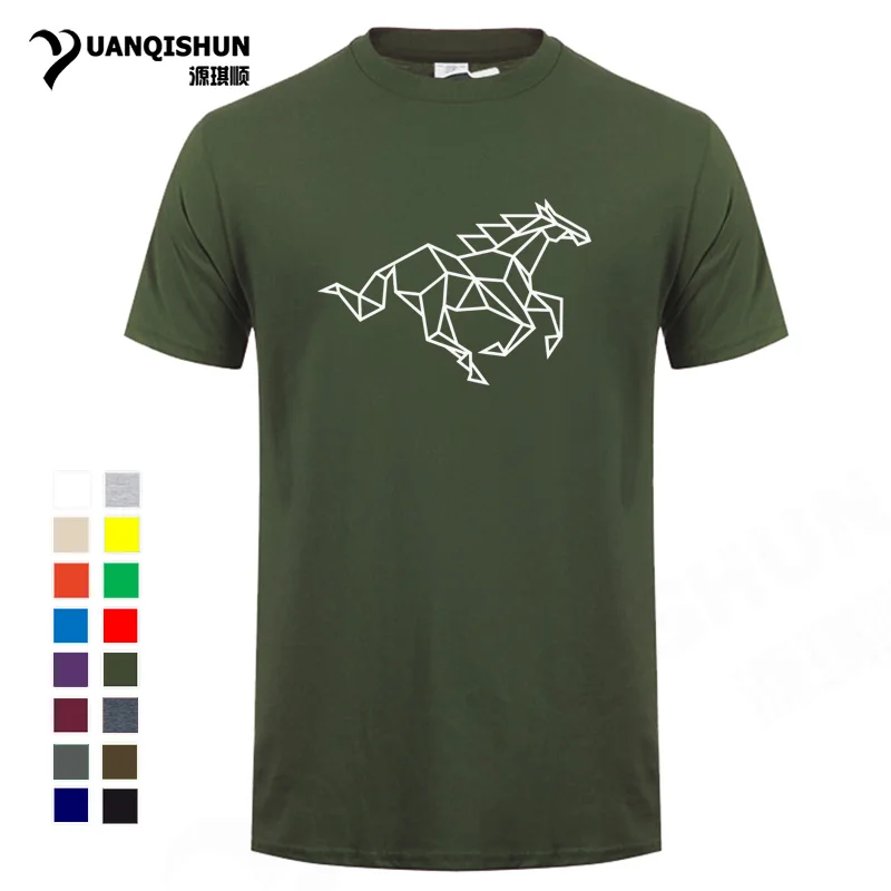 

Geometric Horse T-shirt Simple Polygon Gallop Horse Animal T Shirts Top Quality Cotton Short-sleeved Tshirt Short Sleeve Tees