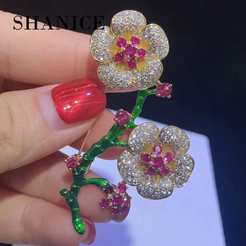 

SHANICE Gorgeous Large Double Flowers Brooches Pins for Women White Stones & Mirco Pave Crystal CZ Brooches Christmas Gifts