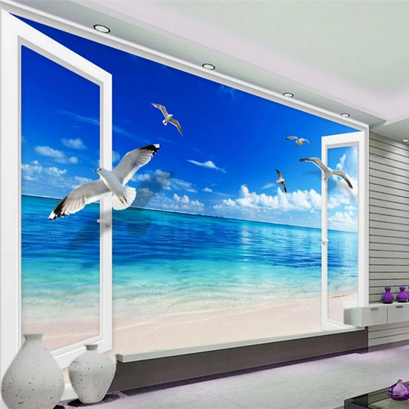 Outside window Ocean blue sky Custom 3D mural wallpaper for walls 3 d TV backdrop bedroom living room sofa wall mural wall paper