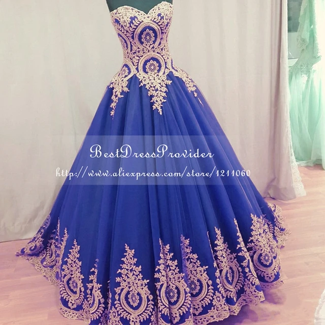 Real Sample Long Evening Dress 2017 Ball Gown Sweetheart Formal Real Sample Long Evening Dress 2017 Ball Gown Sweetheart Formal Dresses Gold Lace Royal Blue Women