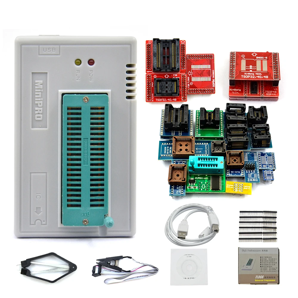 Оригинальный программист minipro TL866II Plus + 24 адаптера тестовый зажим SOP8 AVR eeprom|chip