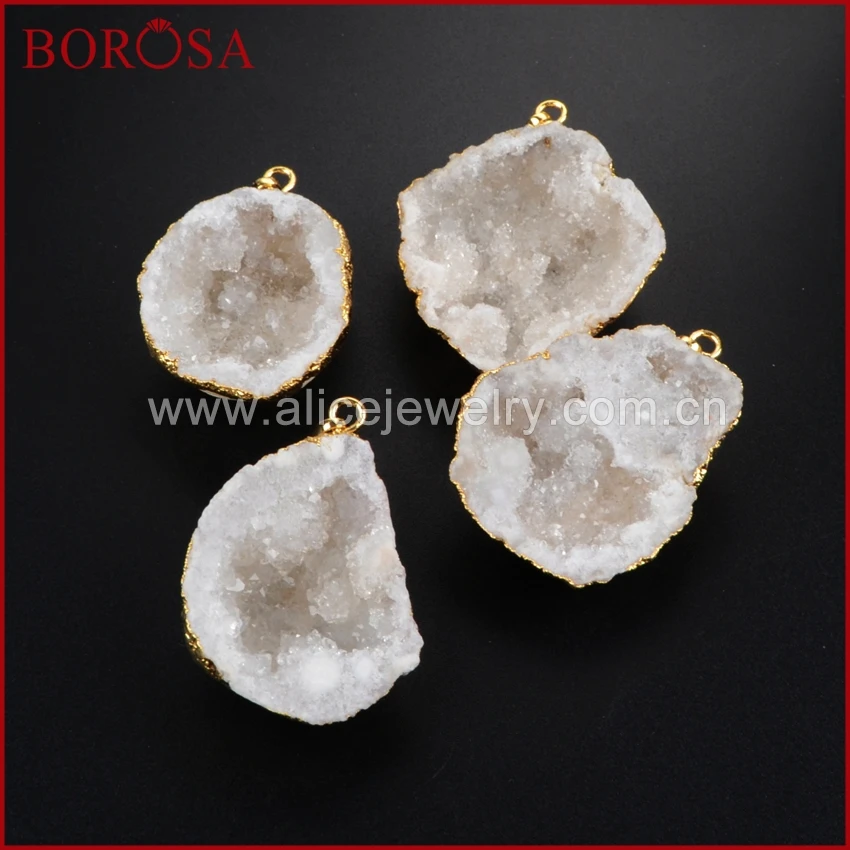 

BOROSA Crystal Drusy Pendant Beads for Necklace Gold Color Edge Freeform Cave Shape Natural Crystal Druzy Pendant G1187