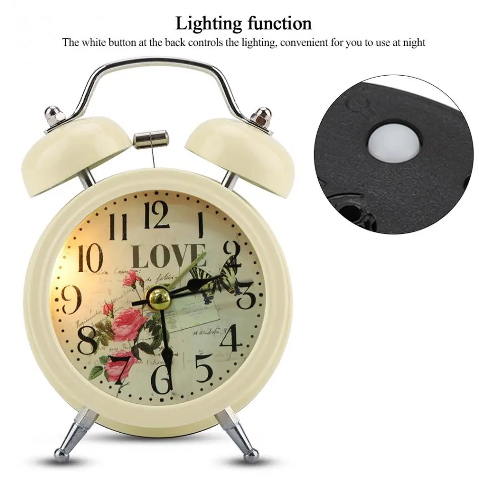 1 шт. мини-цифровые бесшумные часы-будильник с подсветкой мерцающий колокольчик классический античный для друзей металлический Настольный будильник