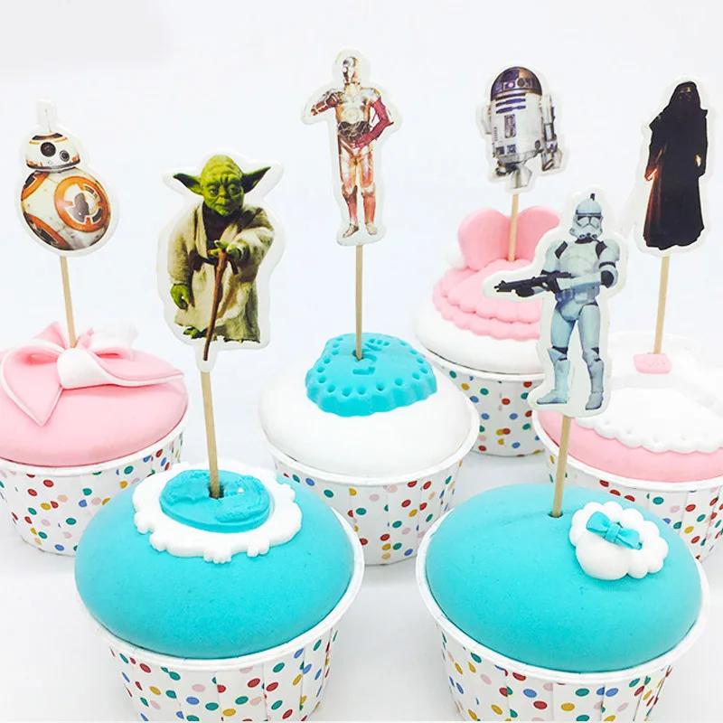 

48pcs/set Star War heroes cartoon Cupcake Cup cake topper for birthday wedding Easter New year party cake decoration