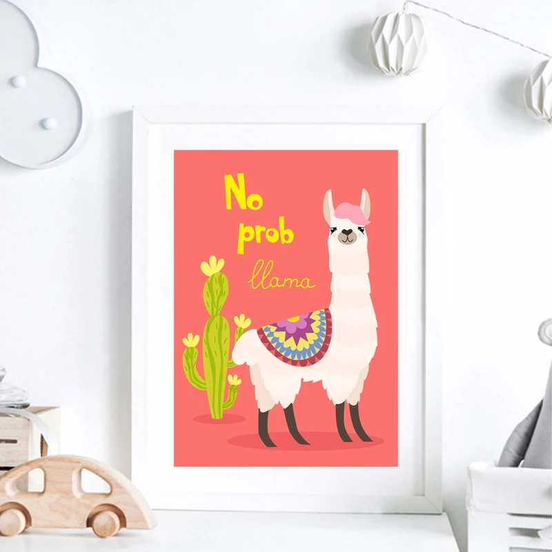 cartoon llama prints kids room decor