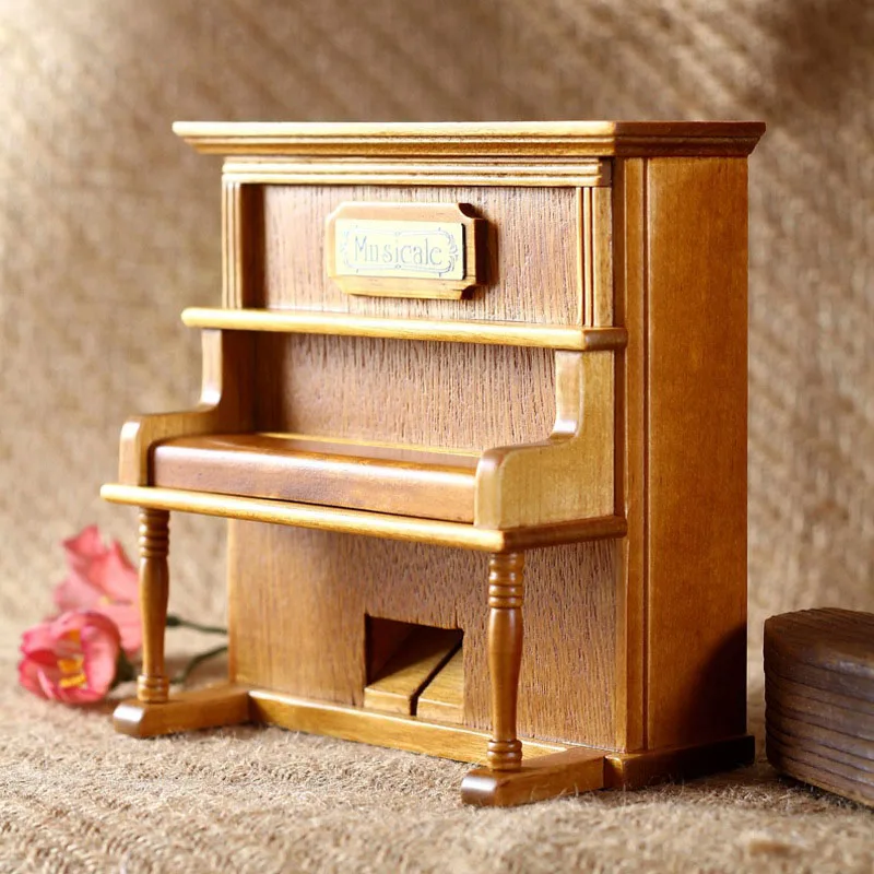 High Quality vintage wooden classical music box piano shape retro birch