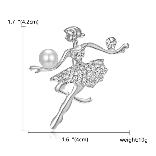 RINHOO Gymnastics Girl Flower Dancer Crystal Brooches for Women Cute Pin Bijouterie High Quality Corsage Fashion Wedding Jewelry Silver