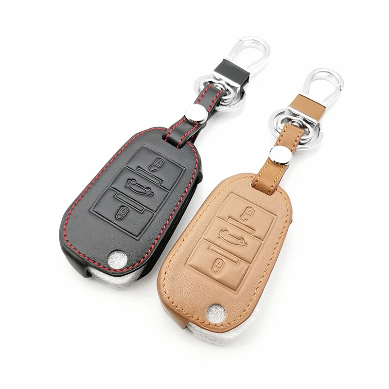 

Leather 3-button key cover for Peugeot 508 301 2008 3008 408 for Citroen C4 CACTUS C5 C3 C4L housing key remote control bag