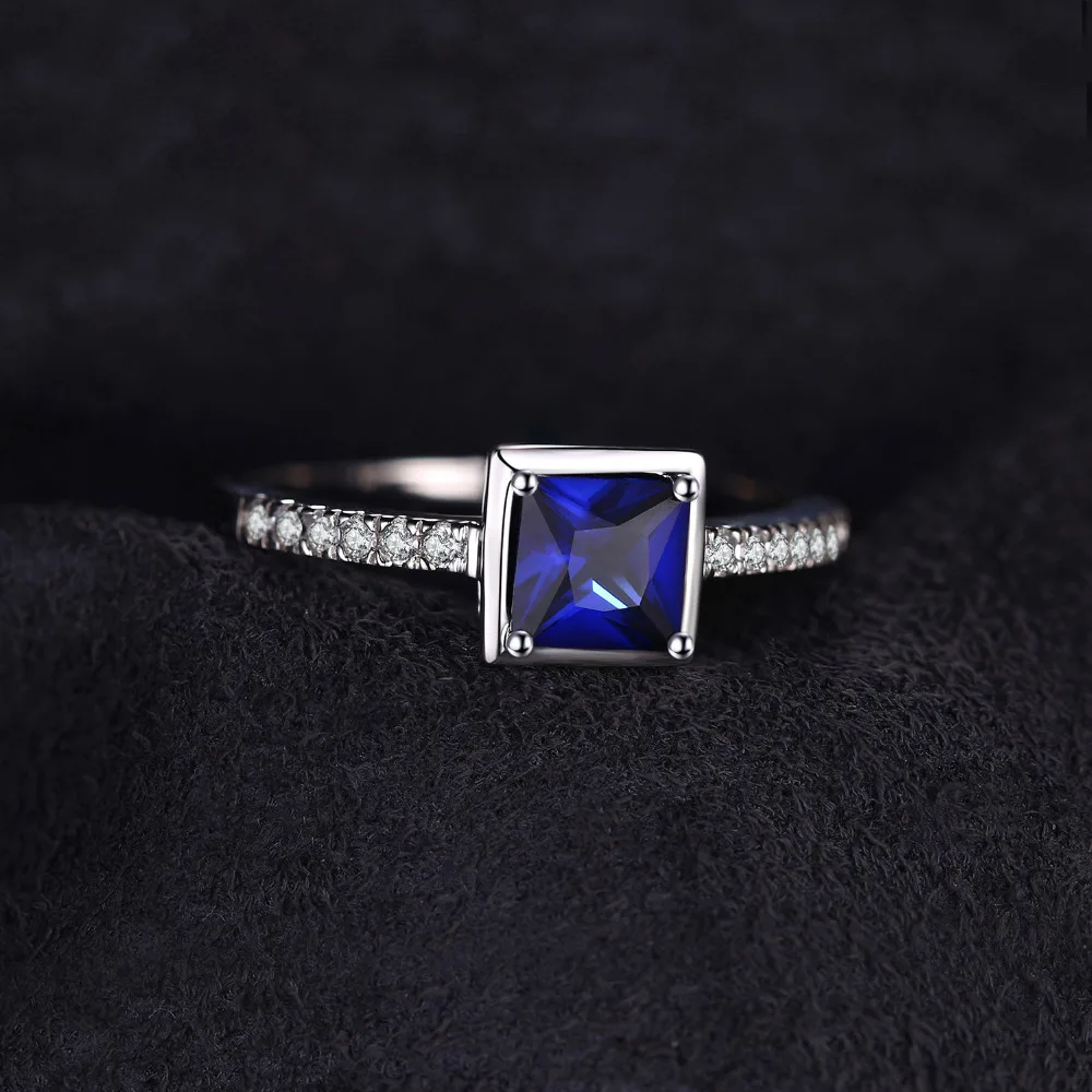 JewelryPalace Square 0.9ct Created Blue Sapphire Solitaire Ring 925 Sterling Silver Engagement Jewelry for Women Fashion Jewelry