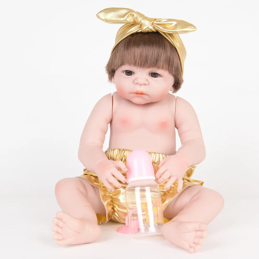 55CM Real Full Body Silicone Girl Reborn Baby Doll Bath Toys Lifelike