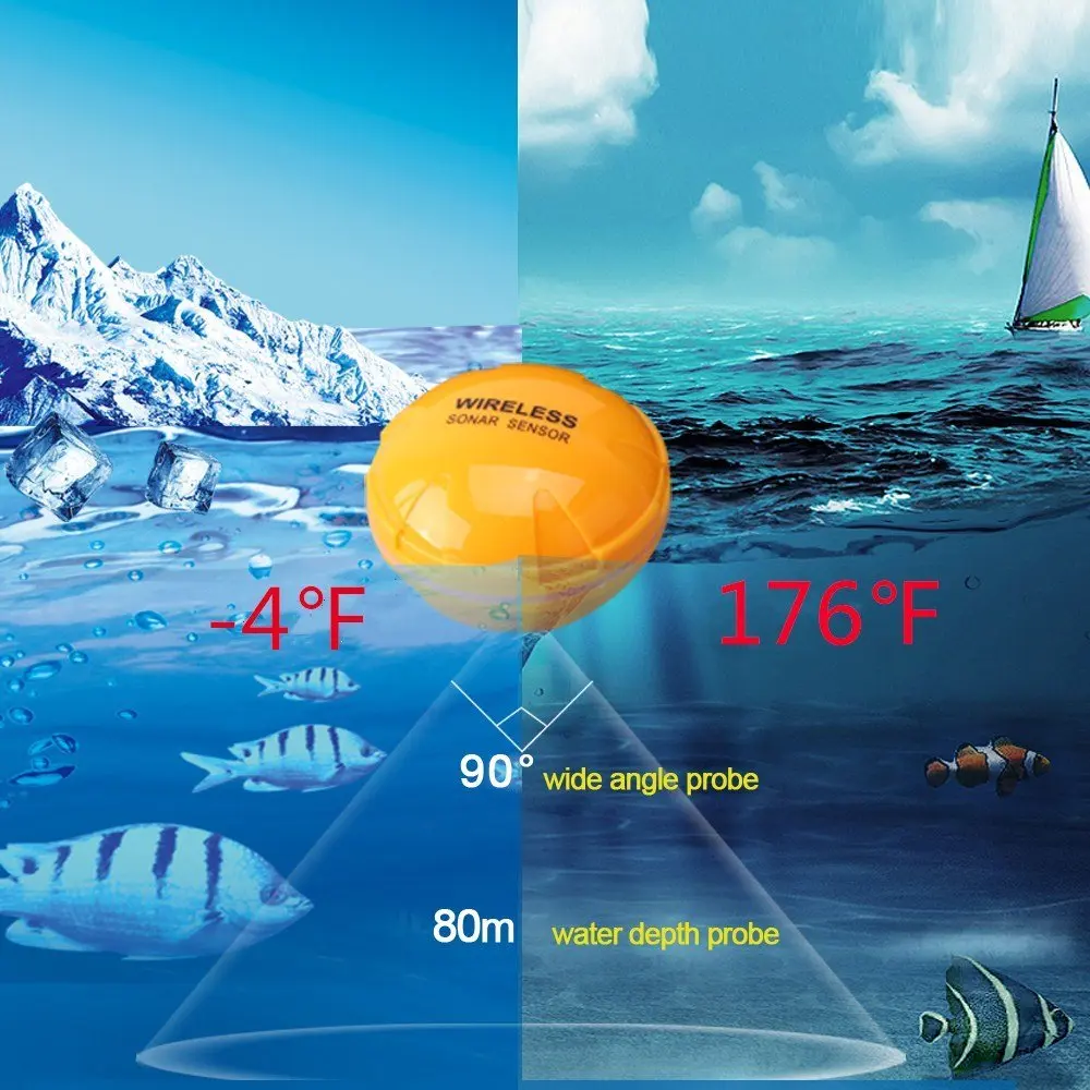 echo sounder Wireless Sonar Sensor Fish Finders for Boats Humminbird Transducer LCD Water Depth , Temperature Fishfinder