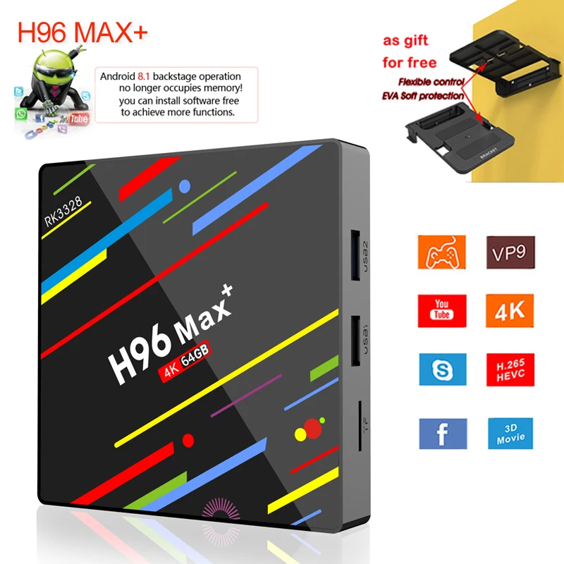 

H96 MAX Plus tv box Android 8.1 4g 64g Quad core smart set-top box USB3.0 H.265 4K 2.4g/5g WiFi 4k H.265 GooglePlay Media Player