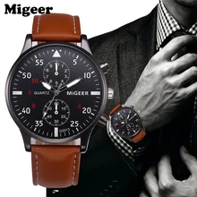 Watches MIGEER Willby Mens Fashion Leather Sports Bushiness Quartz Watch Drop Shipping 170310