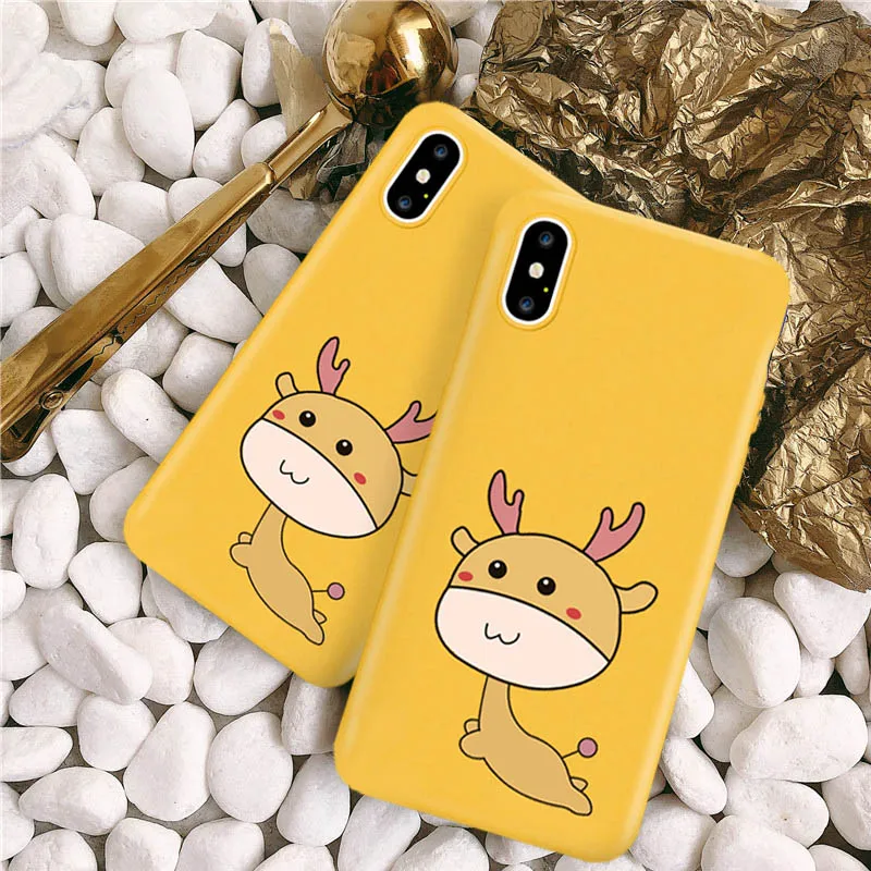 

GYKZ Cartoon Deer Soft Fitted Case For iPhone 7 XS MAX XR 8 6 6s Plus Cute Animal Pattern Matte Phone Cover For iPhone X Fundas