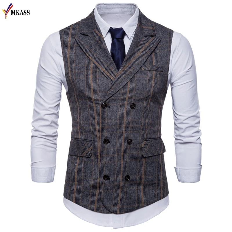 2018 New Brand Striped Men Doouble Breasted Wedding Suit Vests Fit Men Sleeveless Business Vests Waistcoat Colete Masculino 4XL