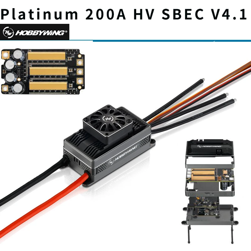 

Original Hobbywing Platinum 200A HV SBEC V4.1 ESC 6-14S Electronic Speed Control with BEC