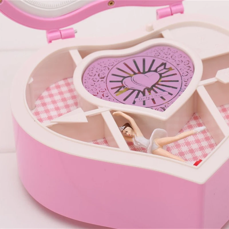 Cajas musicales de bailarina caja de almacenamiento de joyería en forma de corazón de melocotón mecanismo de manivela de regalo para niña caja de música de juego de potencia giratoria