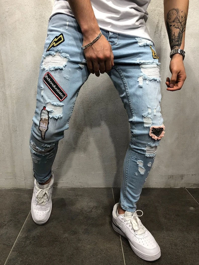 New Hot Sale Fashion Embellished Jeans Personalized Ripped Casual