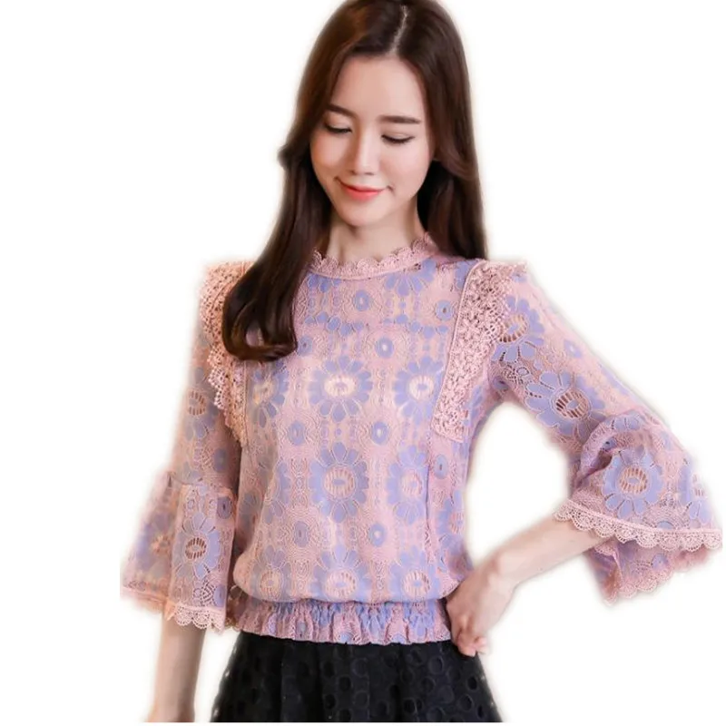 Lace 2018New Sweet Women Spring Summer Short Blouses