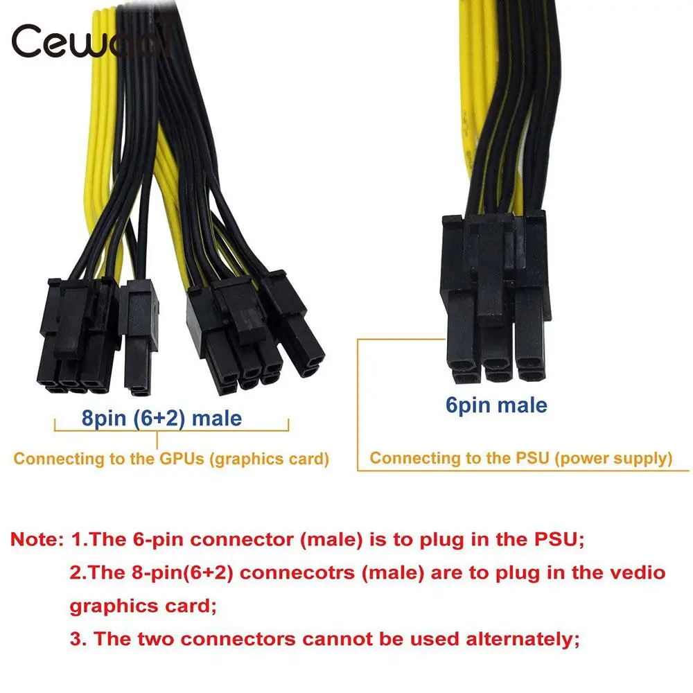 Modular Power Cable Power Cable Extension Power Cable 6Pin Male To Dual 8Pin(6+2) Male Mining Server 18AWG