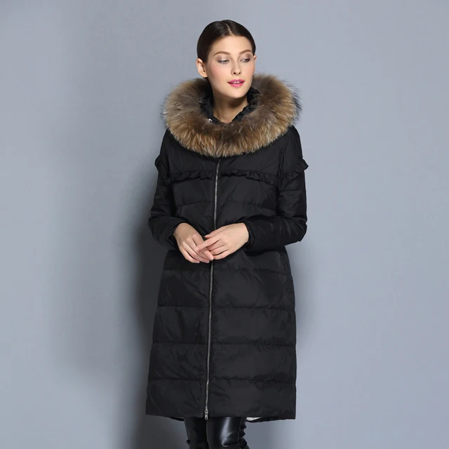 Cheap 2016 new  winter Thicken Warm woman Down jacket Coat Parkas Outerwear Hooded Raccoon Fur collar long plus size Luxury Straight