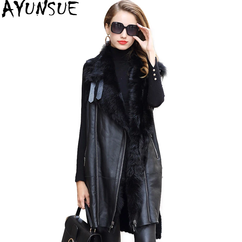 AYUNSUE Long Sheepskin Genuine Leather Vest Jacket Real Fur Coat Women Sheep Fur Lining Jackets Winter Warm Coats Female WYQ1914 AYUNSUE Long Sheepskin Genuine Leather Vest Jacket Real Fur Coat Women Sheep Fur Lining Jackets Winter Warm Coats Female WYQ1914