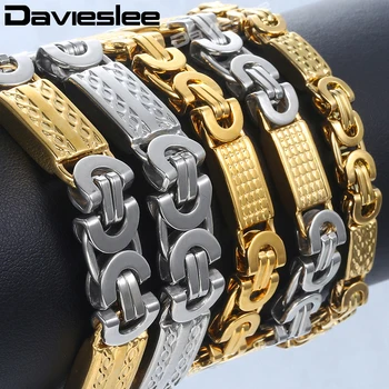 

Mens Bracelet Chain 5mm Byzantine Box Chains Bracelets For Men Black Gold Silver Color Stainless Steel Fashion Jewelry Gift KBB5