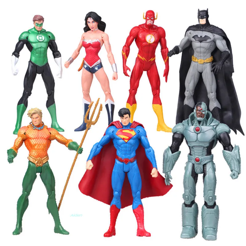 

7Pcs/set Justice League Superhero Superman Wonder Woman Batman The Flash PVC Action Figure Collectible Model Toy OPP 17CM B201