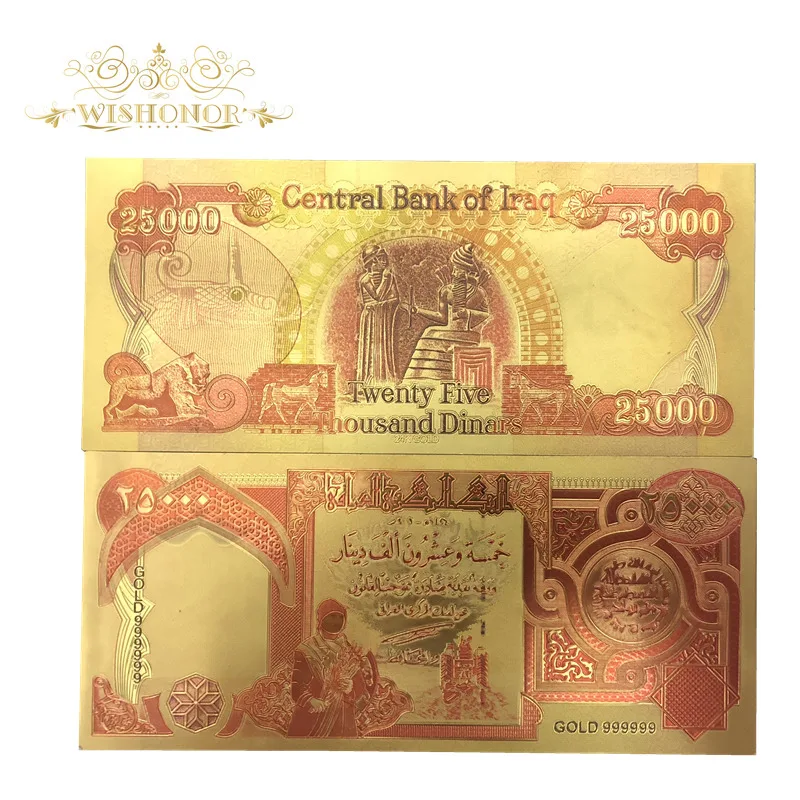 10 шт./лот, хорошие золотые банкноты в Ираке, 25000 динаров, банкноты в 24k золотых поддельных денег, художественные поделки для подарков