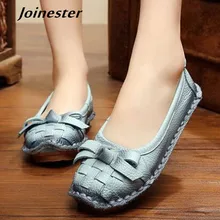 Весенне-осенние этнические винтажные дамские мокасины из натуральной кожи обувь на плоской подошве повседневная однотонная обувь с круглым носком и бантиком на мягкой подошве