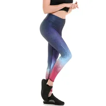 Женские леггинсы для упражнений красного и синего цветов с градиентом, быстросохнущие брюки длиной до щиколотки, брюки ropa mujer