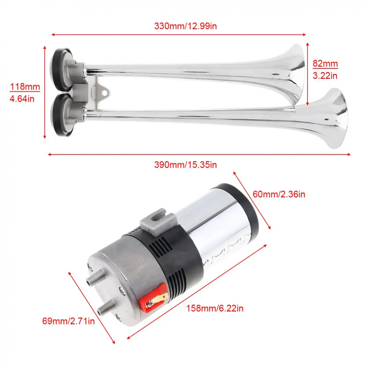 118dB 12V Dual Tone Super Loud Auto Car Air Horn