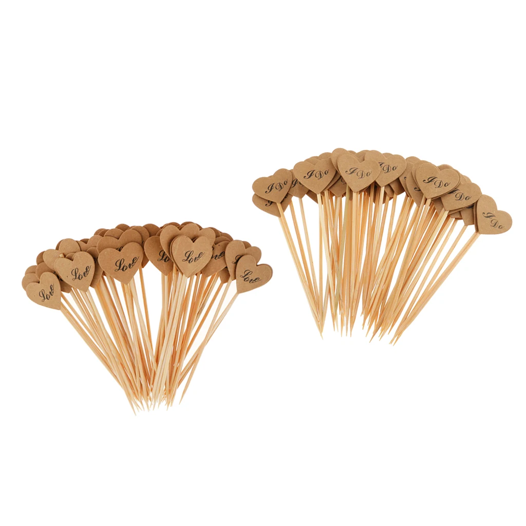 Pack of 100 Love or I Do Printed Kraft Paper Heart Cupcake Topper cupcake topper picks Cake Decorating Supplies Wedding Decor 