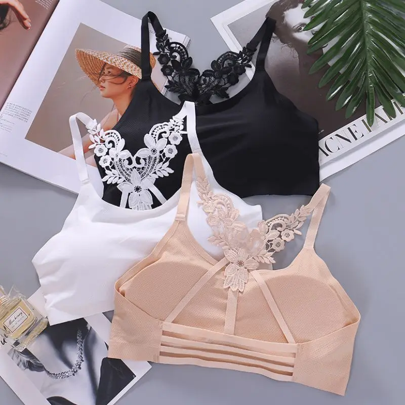 Модное женское нижнее белье с бантиком, красивый бюстгальтер на подкладе, Цветочный спортивный женский бюстгальтер
