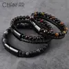 New Fashion Men Jewelry Natural Stone Genuine Leather Bracelet Black Stainless Steel Magnetic Clasp Tiger eye Bead Bracelet Men ► Photo 1/6