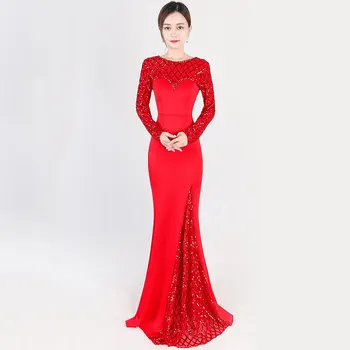 

Red Geometric Sequined O Neck Full Sleeve Long Mermaid Elegant Sexy Night Club Dress Women Party Dresses Vestidos Mujer 2018