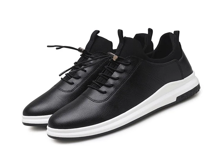 Spring Autumn Man Walking Shoes Sneakers Leather Breathable Korean Sport Shoes Wear-resistant Elastic-band Flat Shoes for Male (18)